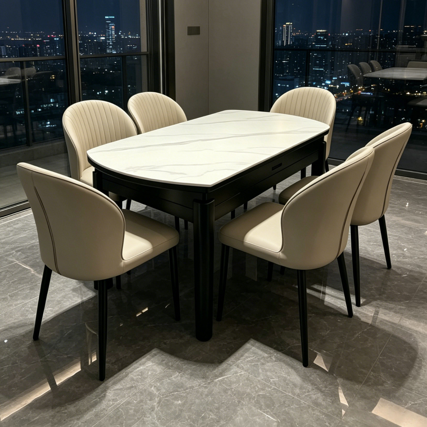 实木岩板餐桌可变圆高品质餐桌图片