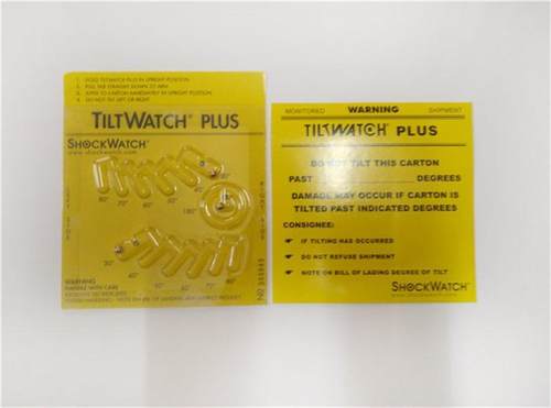 防倾贴Tiltwatch Plus可以很简单地显示出货物有否曾经在运输或仓存中被倾斜、横放或倒置，并时刻监控货物的存放是否合乎存放要求，由此有效地为你预防及减低货物在运输过程中损坏的风险。全国10个起包邮