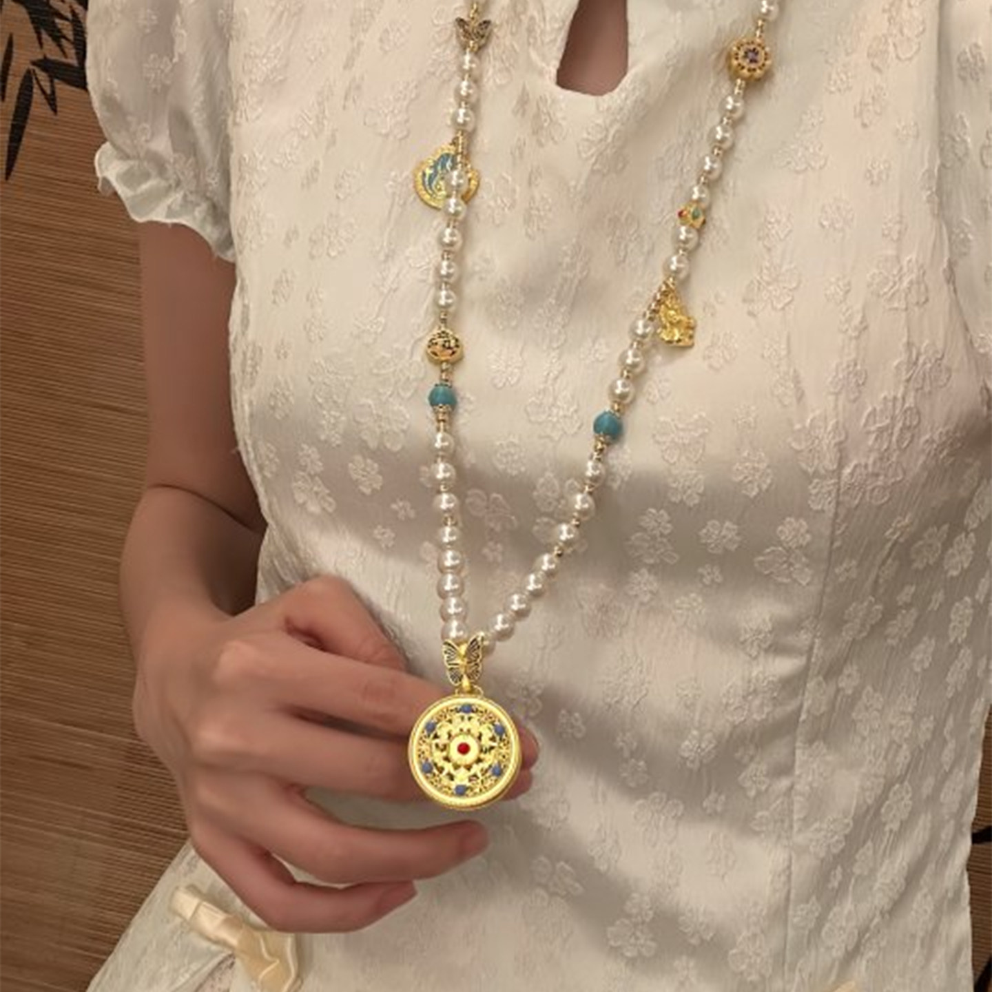 山沐手作「八宝罗盘」古法镂空圆牌项链女串珠颈链毛衣链长款配饰,饰品/流行首饰/时尚饰品新,项链,淘宝优惠券,粉丝福利购,淘宝优惠卷