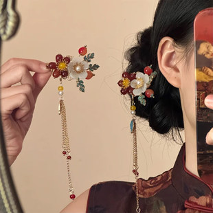 山沐手作「琼花并绽」古风花朵流苏发夹边夹侧边发饰女新中式头饰