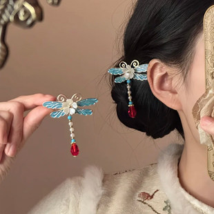 山沐手作「草长莺飞」国风可爱蜻蜓发夹女新中式头饰古风边夹发饰