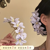 山沐手作「花涧春雨」超仙花朵u型发簪新中式 头饰簪花发钗发饰女