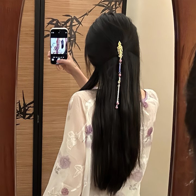 山沐手作「金缕萦紫」国风复古流苏发夹女气质新中式古风汉服发饰