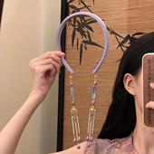 山沐手作「紫陌寻芳」2025新款 紫色流苏发箍假耳环高级感头箍发饰