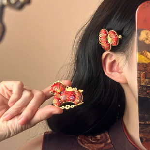 山沐手作「马年大吉」非遗新年红色小马发夹女侧边夹可爱发卡发饰