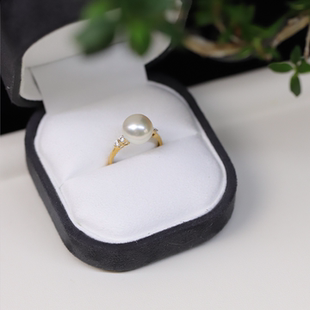 海角珍珠天然海水南洋澳白珍珠18K黄金正圆强光经典款戒指送妈妈