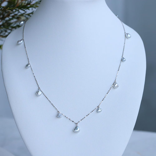 18K黄金无核珍珠不规则锁骨链