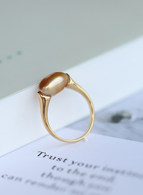 天然海水无核浓金keshi南洋异形珍珠925银18黄K金戒指可选珠定制