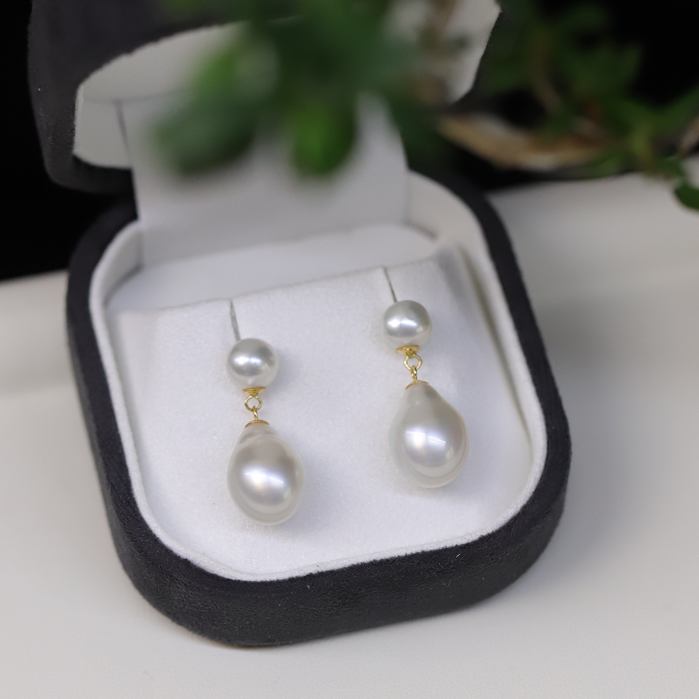 keshi水滴双珠款气质耳饰