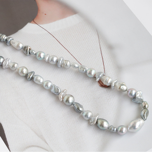 海水巴洛克珍珠拼keshi混搭多宝链碎碎冰不规则小众设计串珠项链