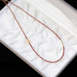 珍珠与宝石的碰撞海水珍珠海蓝宝叠搭项链keshi红宝石18K金项链