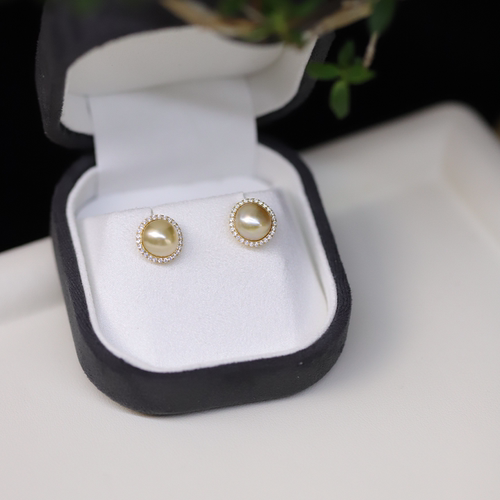 天然海水珍珠耳钉925银镶