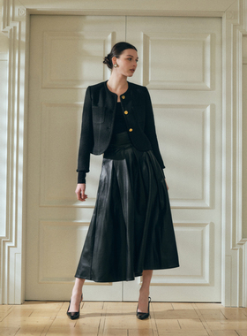 Call me Blue 法式大裙摆高级气质感松紧腰皮半裙