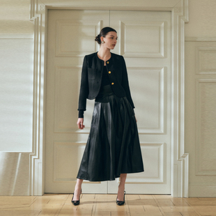 Call me Blue 法式大裙摆高级气质感松紧腰皮半裙