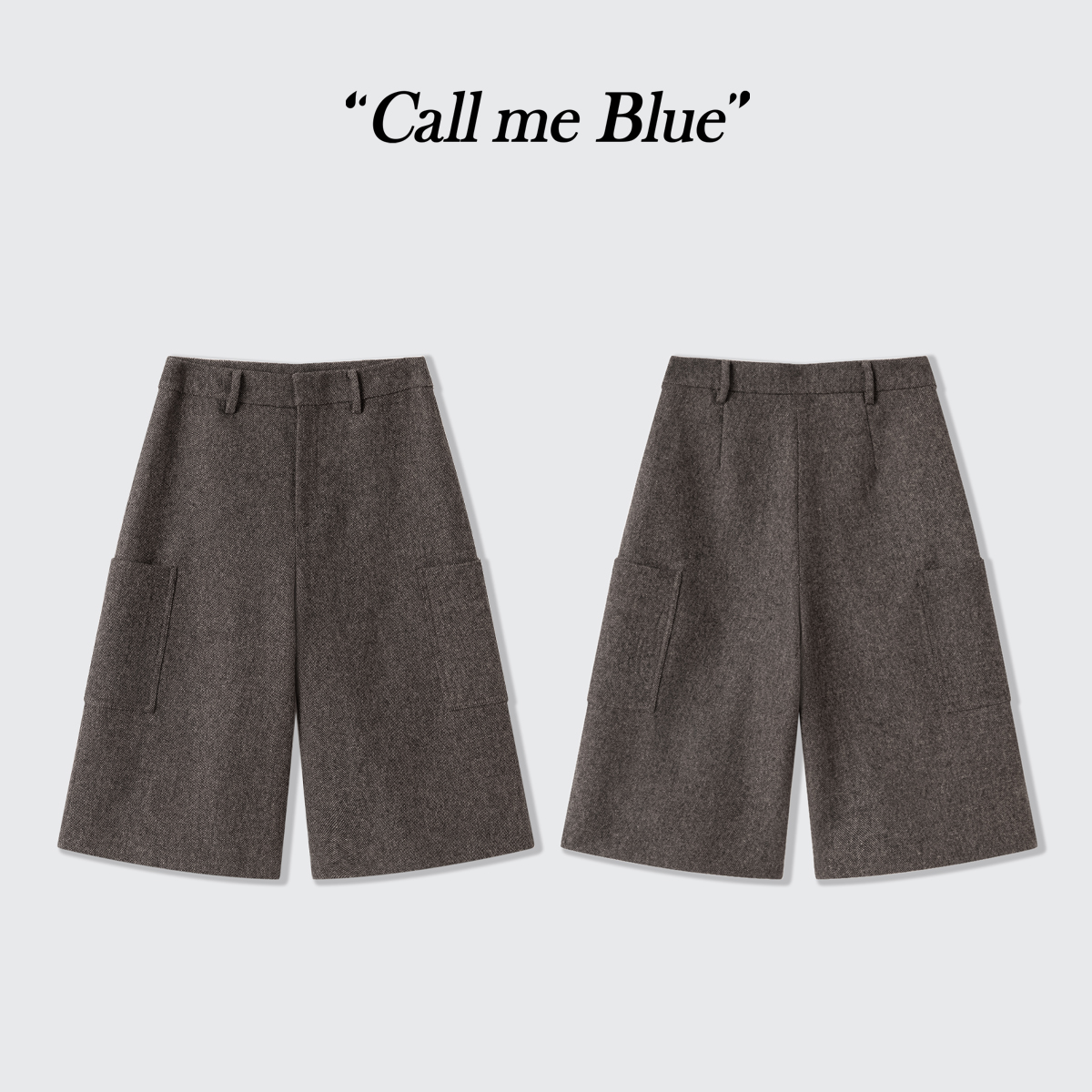 Call me Blue都市漫游宽松简约感贴袋七分阔腿裤