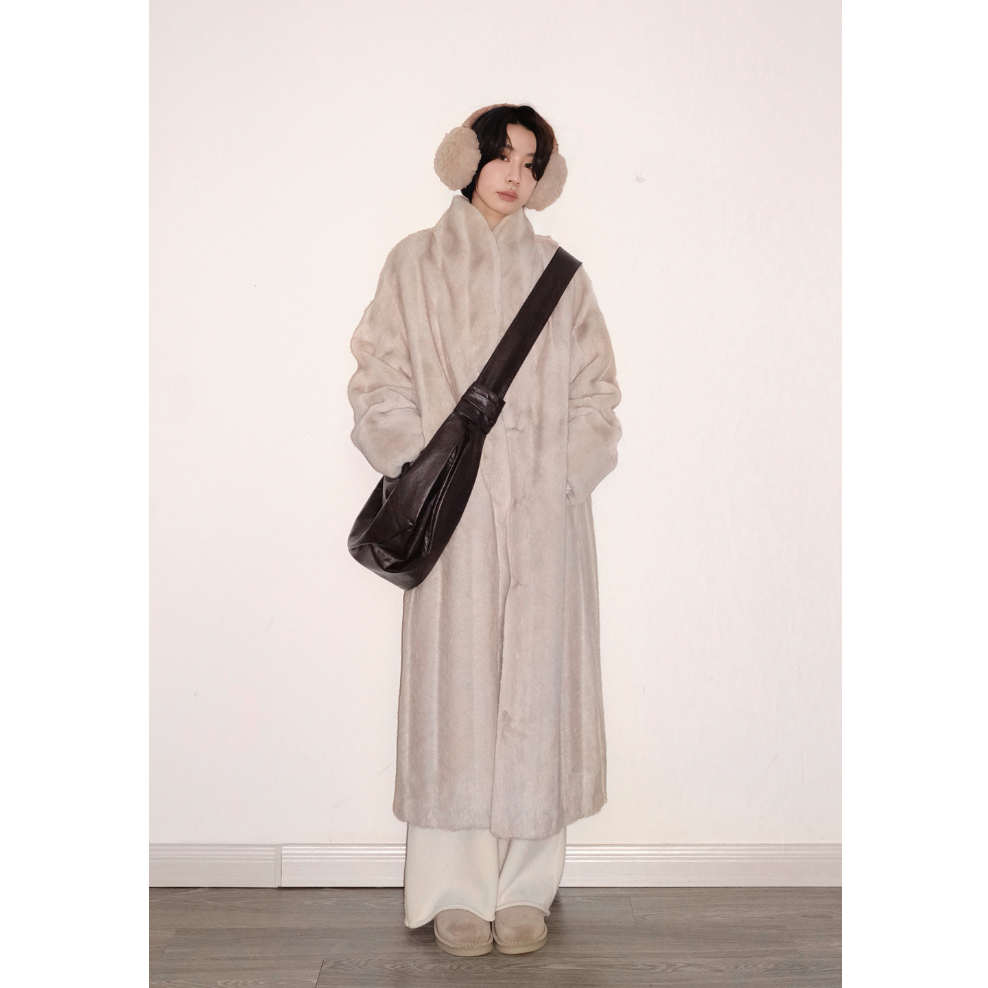 Call me Blue秋冬复古质感环保水貂长款皮草外套