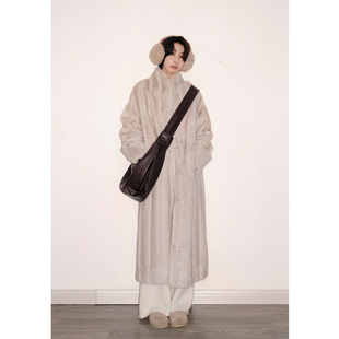 Call me Blue秋冬复古质感环保水貂长款皮草外套