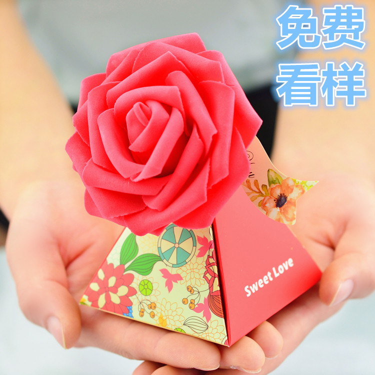 结婚庆礼欧式玫瑰花金字塔糖果盒12-01新券