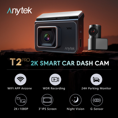 Anytek T2 Pro 2K高清行车记录仪前后双录夜视车DASH Cam Car DVR