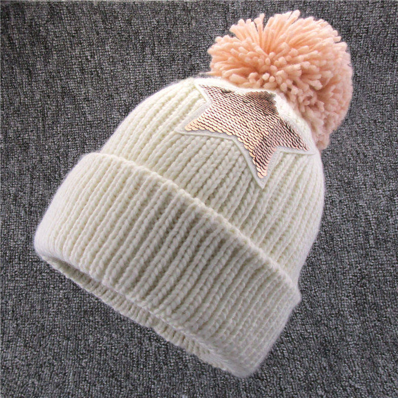 NOABAT儿童帽子秋冬季女童针织帽星星亮片公主帽大球球温暖毛线帽,童装/婴儿装/亲子装,帽子,淘宝优惠券,粉丝福利购,淘宝优惠卷