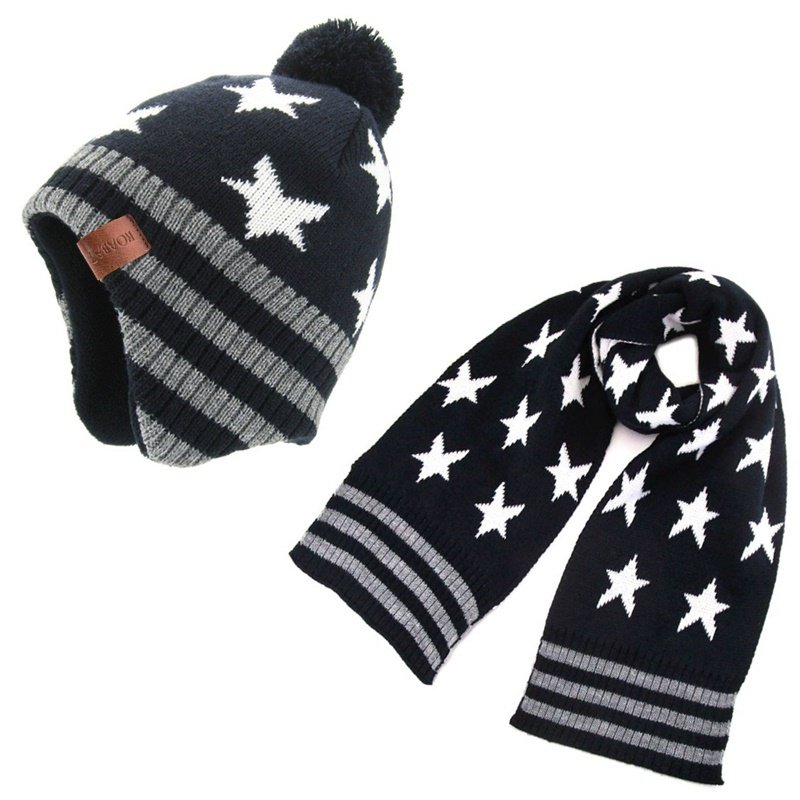 NOABAT儿童帽子围巾两件套装冬季男童护耳帽五星加绒暖毛线套头帽,童装/婴儿装/亲子装,多件套 帽子、围巾、手套等组合,淘宝优惠券,粉丝福利购,淘宝优惠卷