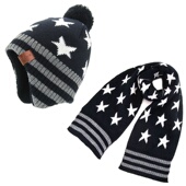 NOABAT儿童帽子围巾两件套装 男童护耳帽五星加绒暖毛线套头帽 冬季