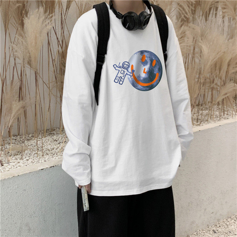 2021 spring and autumn Hong Kong Style printed long sleeve t-shirt men's trend Korean couple loose round neck T-shirt