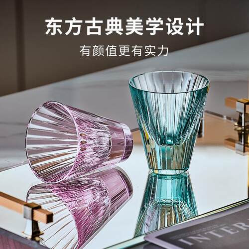 高端人工雕刻K9星闪水晶玻璃杯琴弦手工刻花威士忌酒杯高级感杯子