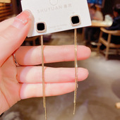 方形黑板材超仙长款 流苏耳环韩国气质网红百搭两戴银针耳钉耳饰女