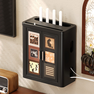 路由器收纳盒壁挂式上墙免打孔家用wifi光猫插排机顶盒遮挡置物架