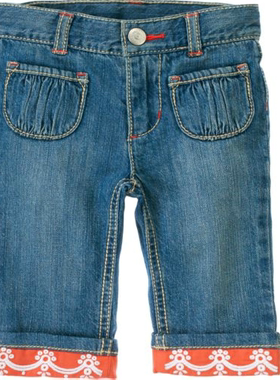 美国正品 Gymboree金宝贝 旅行者 女童绣花卷边牛仔九分裤 现货4T