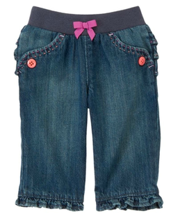 美国正品 Gymboree金宝贝 女童木耳边九份牛仔裤 18-24现货