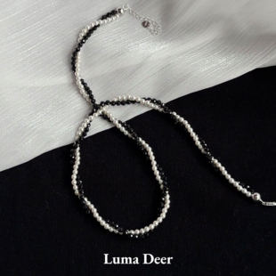 天然黑尖晶S925银项链珍珠女百搭感精致简约小众礼物