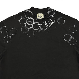 PAGE10成品随意涂鸦杯底印脏染感觉小高领重磅宽松纯棉短袖 T恤