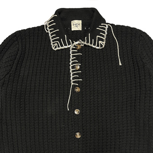 PAGE10自主粗织复古提花手缝粗绳铝合金装 饰朋克翻领加厚毛衣开衫