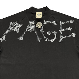 PAGE10手绘杯底印填充哥特式 T恤 字母精密重磅小高领宽松纯棉短袖