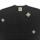 PAGE10破洞叶子组合金属花瓣重磅小领口正肩微宽松纯棉短袖 T恤