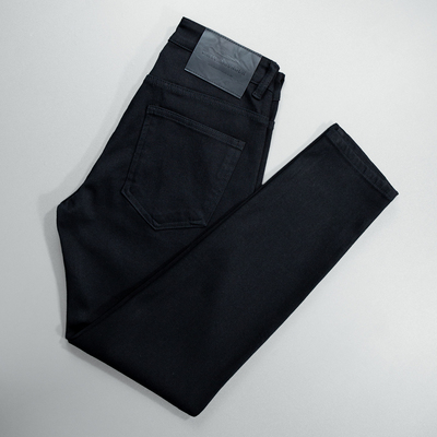 长裤牛仔裤男士高级防褪色莱赛尔四面弹纯黑色修身小脚牛仔裤长裤