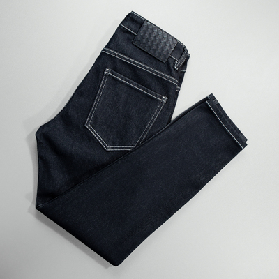 黑色牛仔裤修身九分裤小脚裤青年时尚新款黑色潮流九分牛仔裤男士