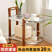 小推车实木餐车置物架中古玻璃家用复古茶几可移动沙发网红边几