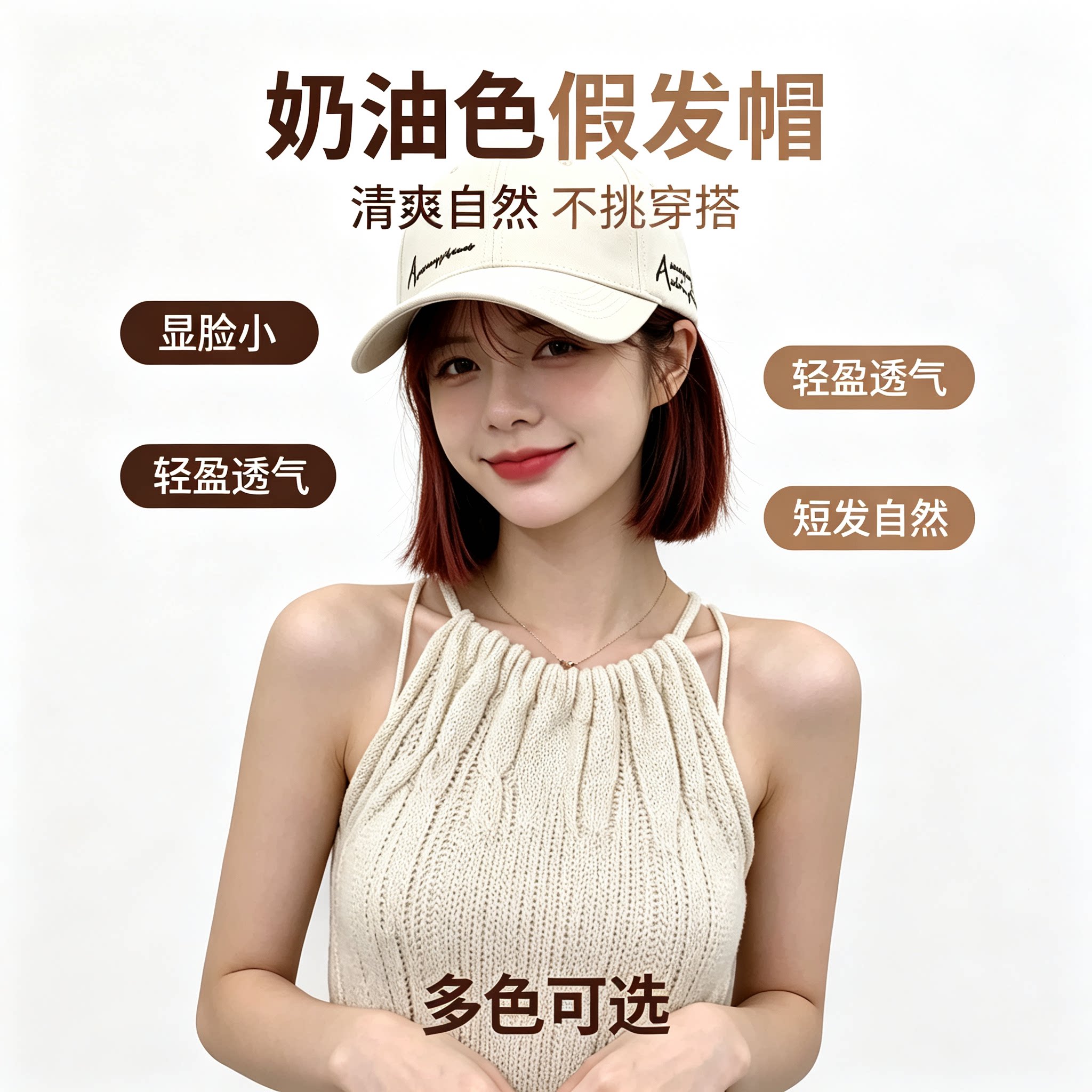 假发帽子一体女款短发波波头刺绣棒球帽仿真人发自然无痕懒人假发