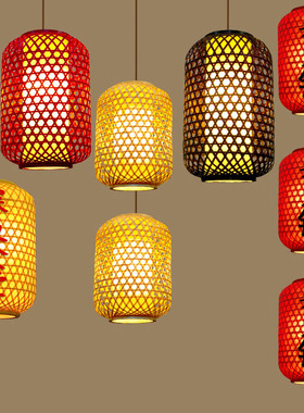 中式竹编灯笼吊灯印字定制店名logo火锅店餐厅中国风复古编织灯罩