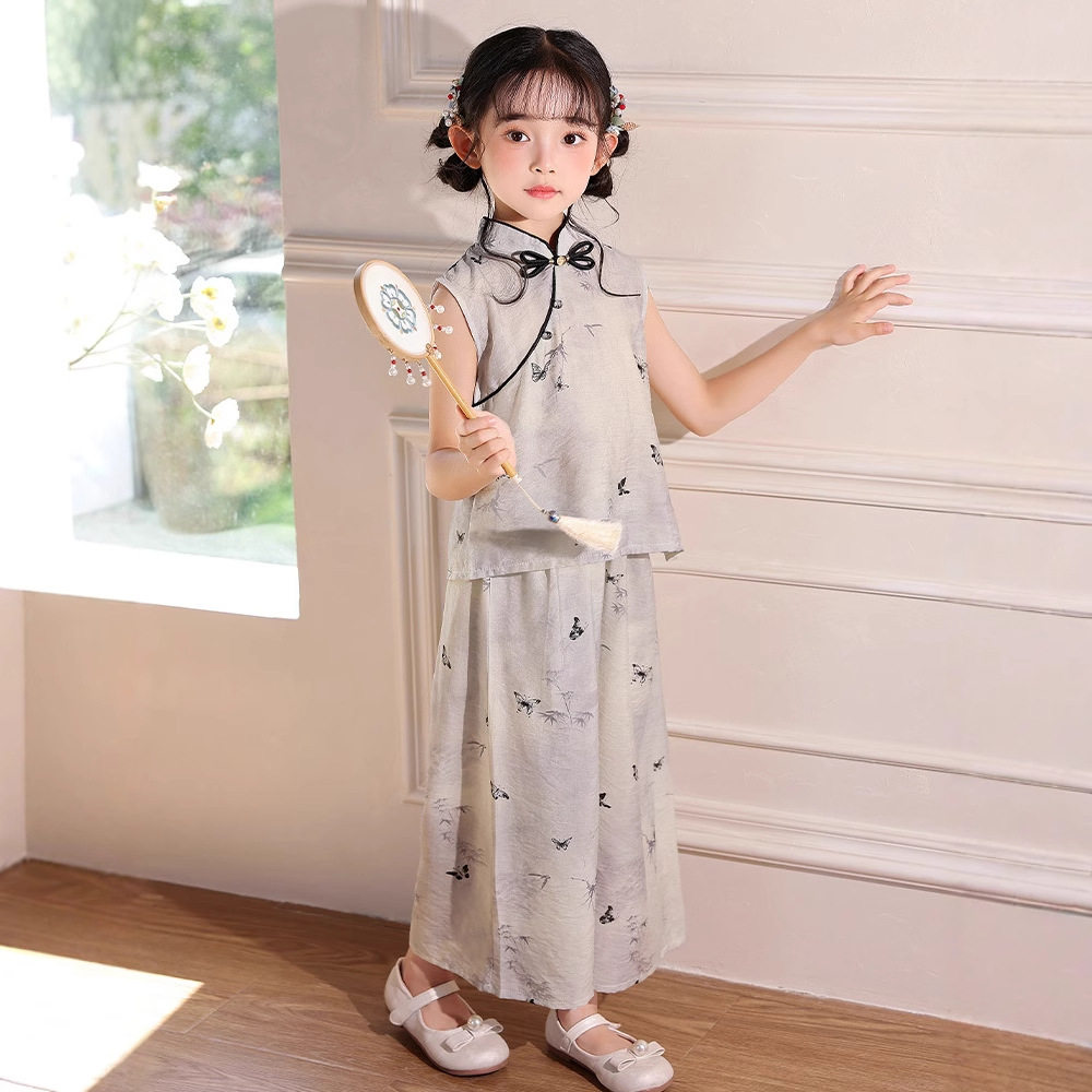 女童汉服套装2026新款儿童唐装两件套新中式民国风旗袍上衣阔腿裤图片