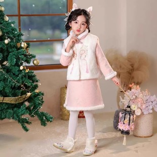 女童唐装拜年服套装新中式2026新款冬季加绒旗袍连衣裙新年装礼服