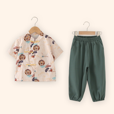 儿童唐装秋男童汉服套装古装国风新中式5-6-7-8幼儿园中秋节汉服