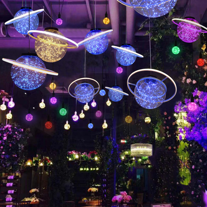 婚庆灯清吧吊顶装饰网红地球仪吊灯星空星球灯火锅店奶茶店商用灯