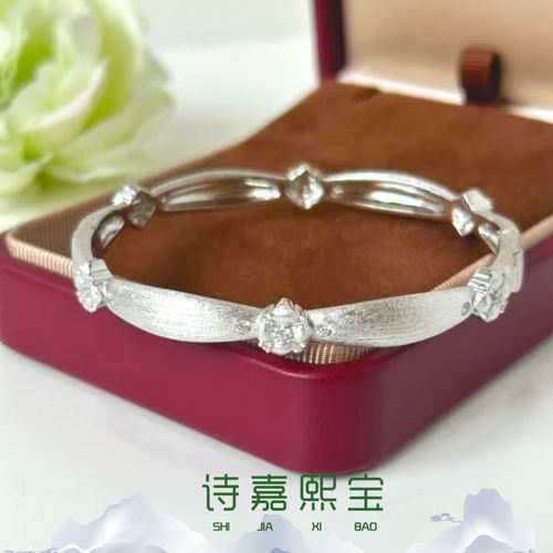 925银镀金复古海棠花拉丝手镯