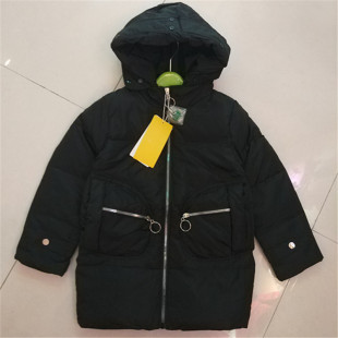 女童中小童中长款白鸭绒羽绒服黄色黑色冬季加厚保暖外套