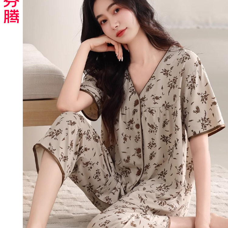 芬腾睡衣女夏季莫代尔短袖七分裤