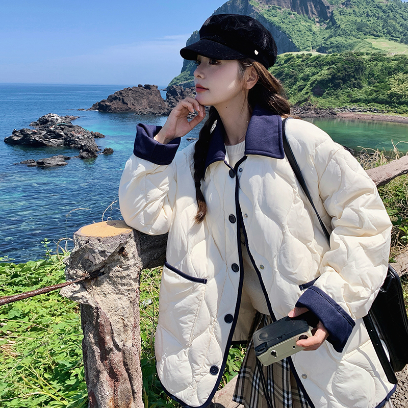 新款现货！冬季轻薄菱形格拼接撞色羽绒服D805-P310K398